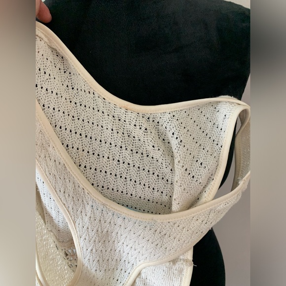 Solitaire Swim Crochet Fringed Cream Cotton Swim Coverup - Picture 8 of 14